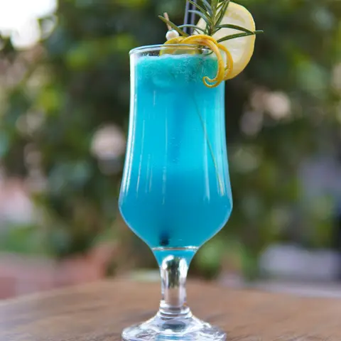 Blue lagoon mocktail on the terrace